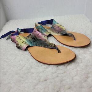 Cocobelle Women's Beach Sandals Size 9 Multicolor Snakeskin Tie Back Sandals